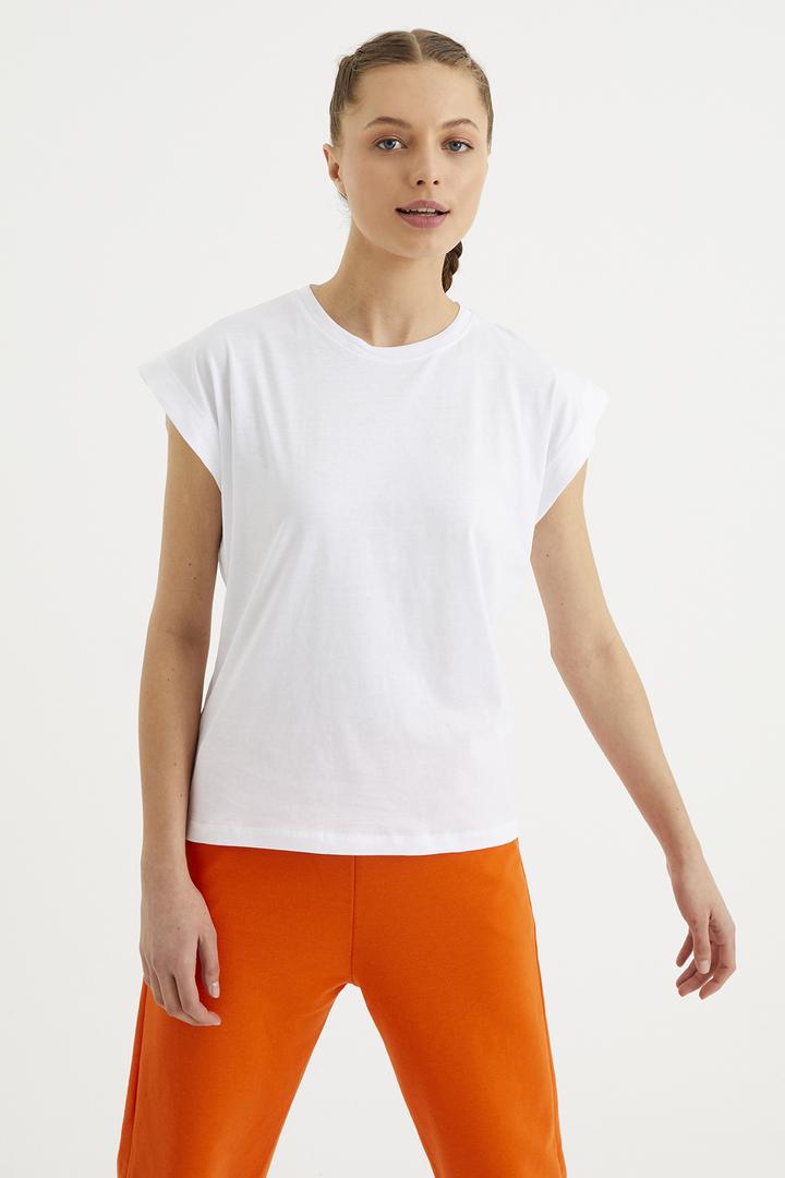 Ecrou Kadın Beyaz Kolsuz Omuz Detaylı Basic Örme Tshirt
