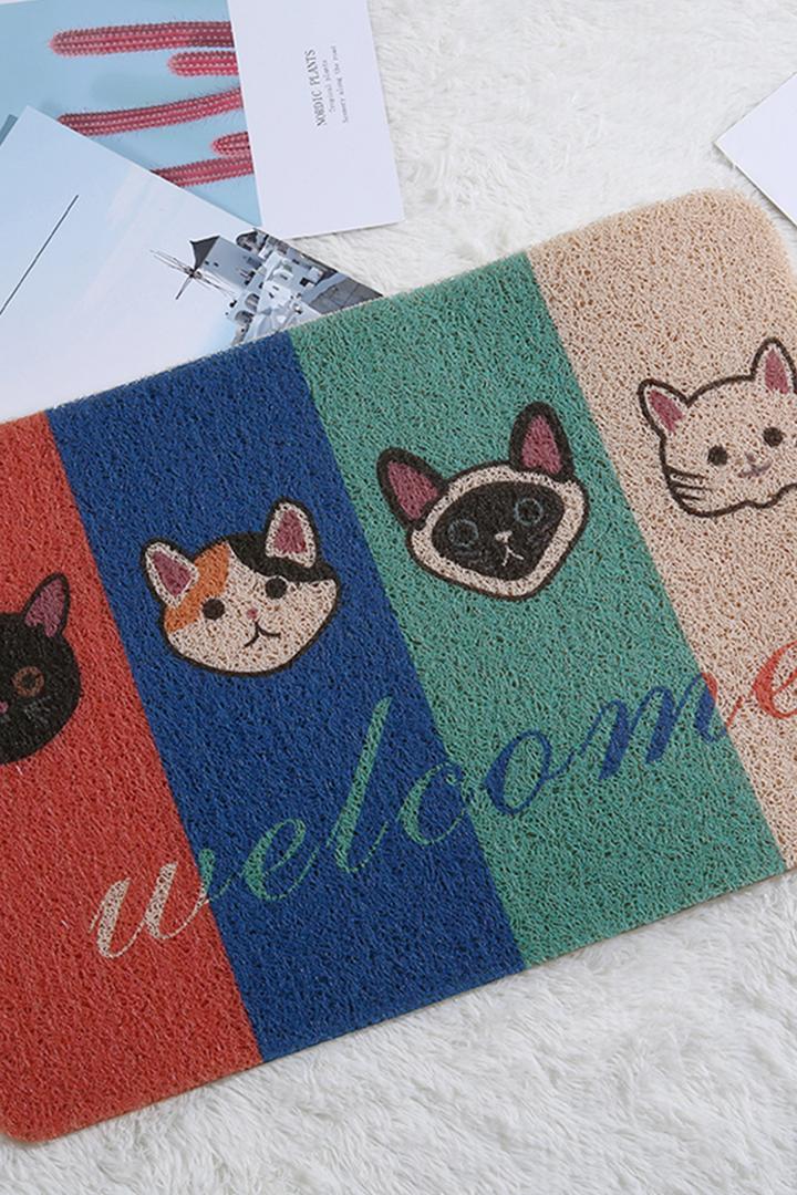 Yoyoso PVC Welcome Cats Sloganlı Dekoratif Çok Amaçlı Kapı önü, İç Mekan, Banyo, Mutfak Paspası 40 x 60 cm