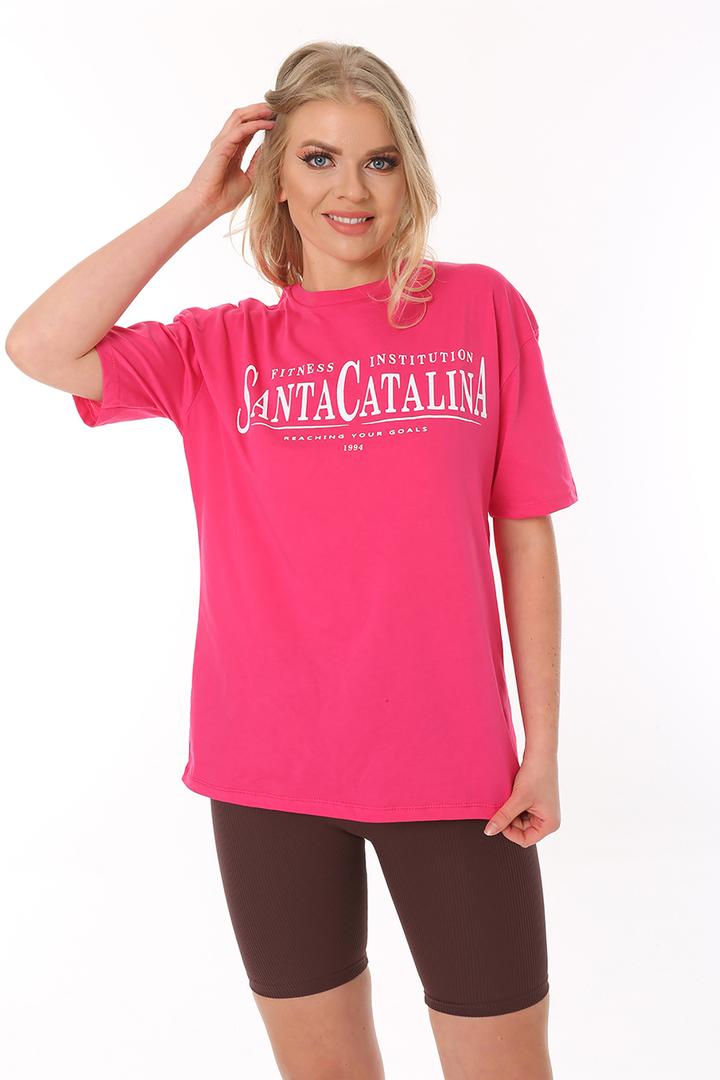Ecrou Kadın Fuşya Santa Catalina Baskılı Regular Fit Tshirt