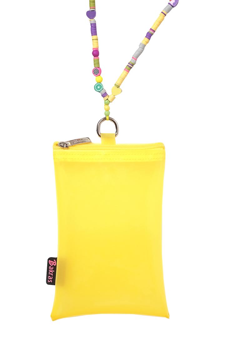 Bakras Sarı Fimo Boncuk Askılı Şeffaf Telefon Çantası